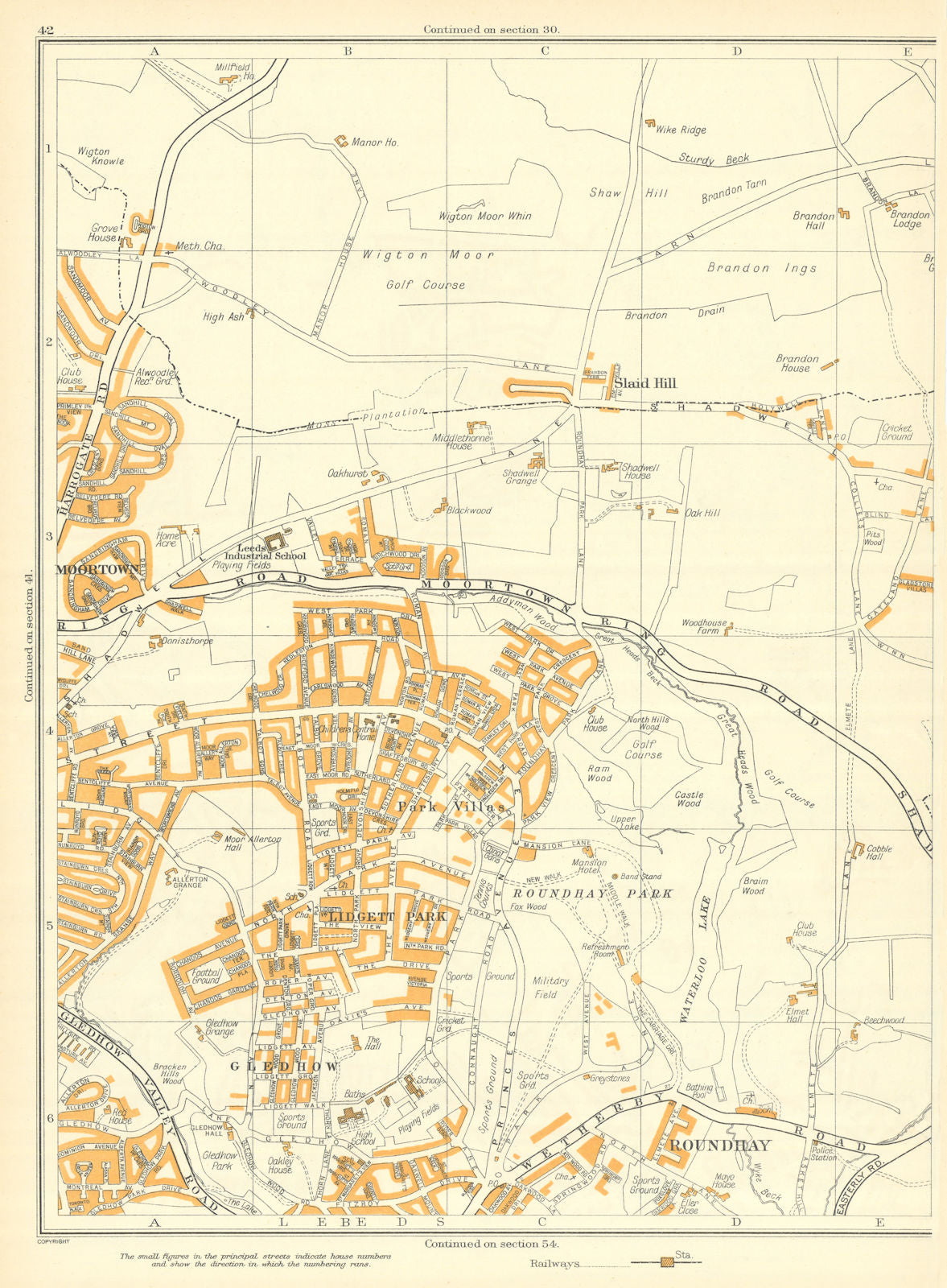 LEEDS Slaid Hill Gledhow Roundhay Lidgett Park Moortown Roundhay 1935 old map